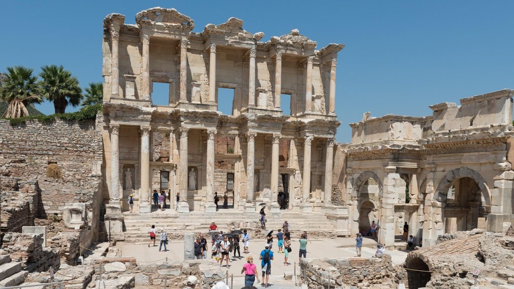 Walking through the ancient ruins of Ephesus, Turkey