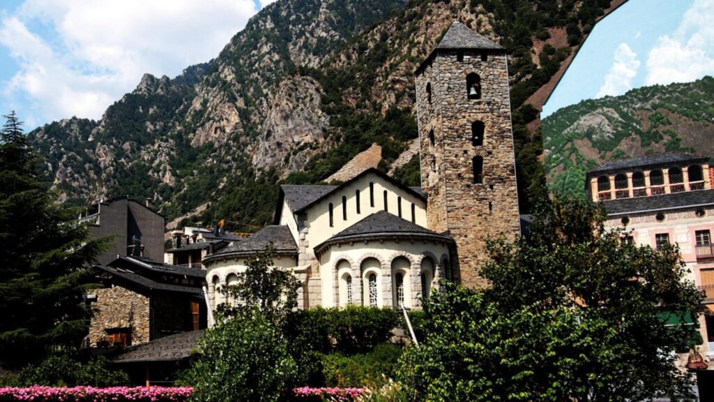 Historic Andorra la Vella architecture with mountain backdrop, gateway to scenic hiking trails in Andorra la Vella.