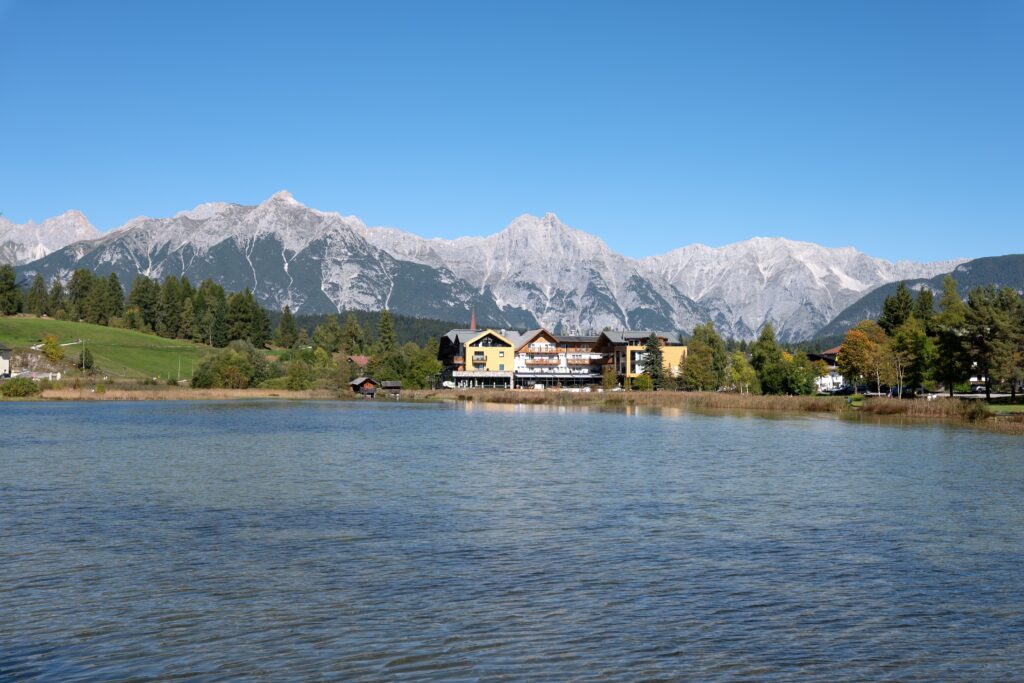 Seefeld Austria winter hiking trail with snowy mountain views, peaceful forests, and scenic alpine landscapes.