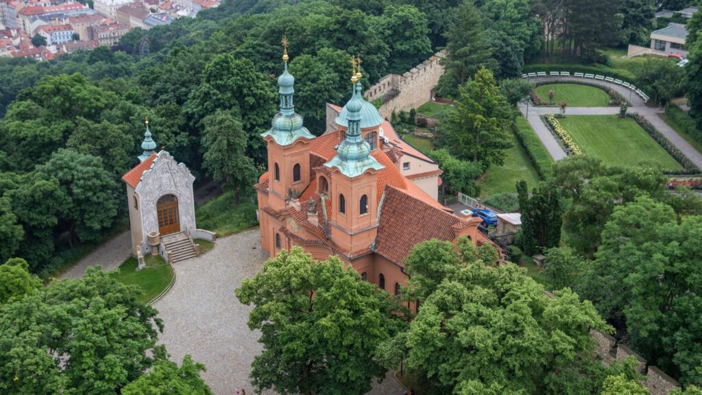 Historic Strahov Monastery nestled in greenery a highlight for hiking in Prague adventures