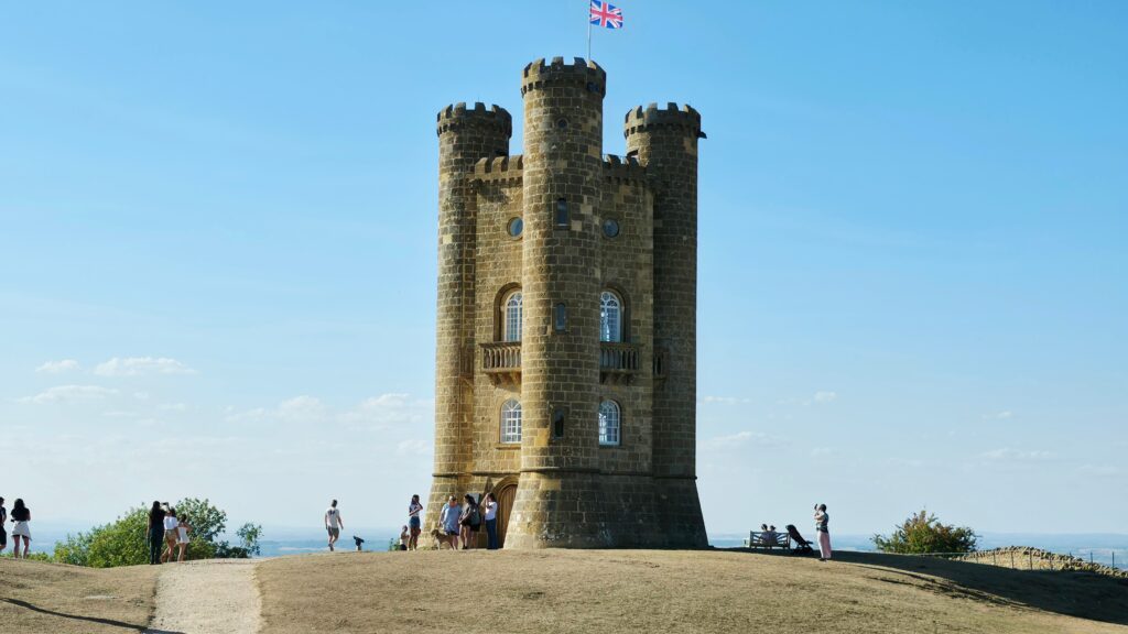 Broadway Tower Cotswold overlooking the scenic English countryside and rolling hills