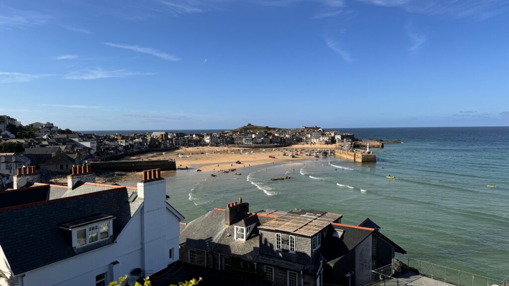 St Ives England coastal town with sandy beach harbor and blue sea views