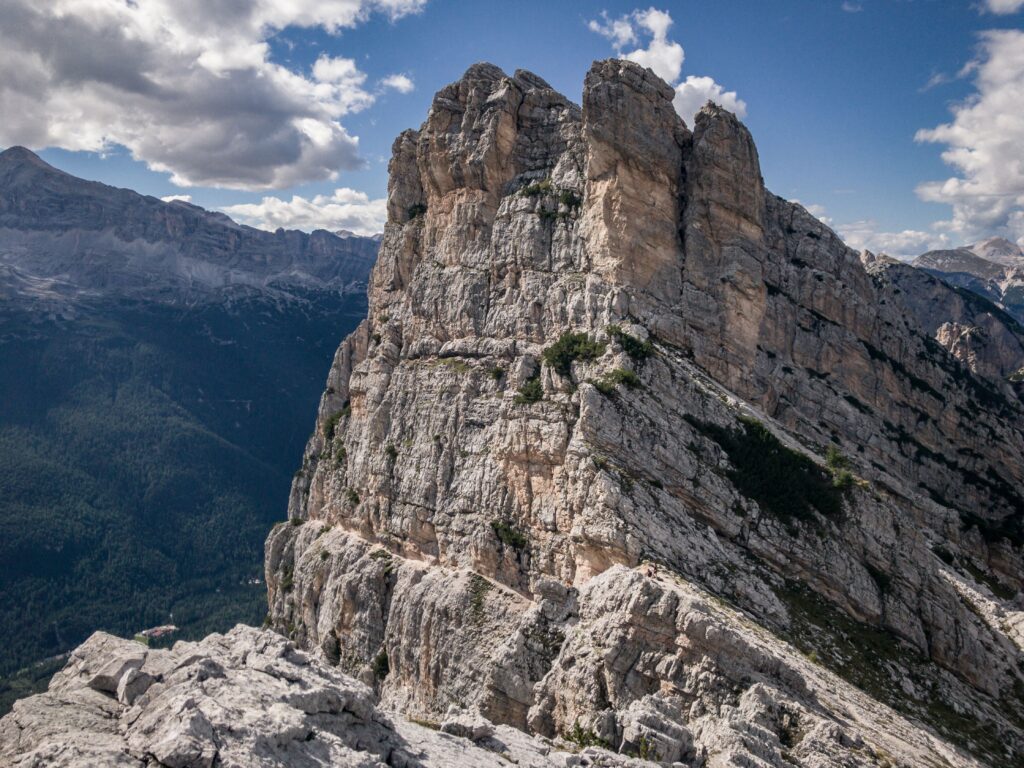 Cortina dAmpezzo nortern italy Kayde Parker Dramatic mountain peak overlooking the rugged Dolomites landscape in Cortina dAmpezzo Italy